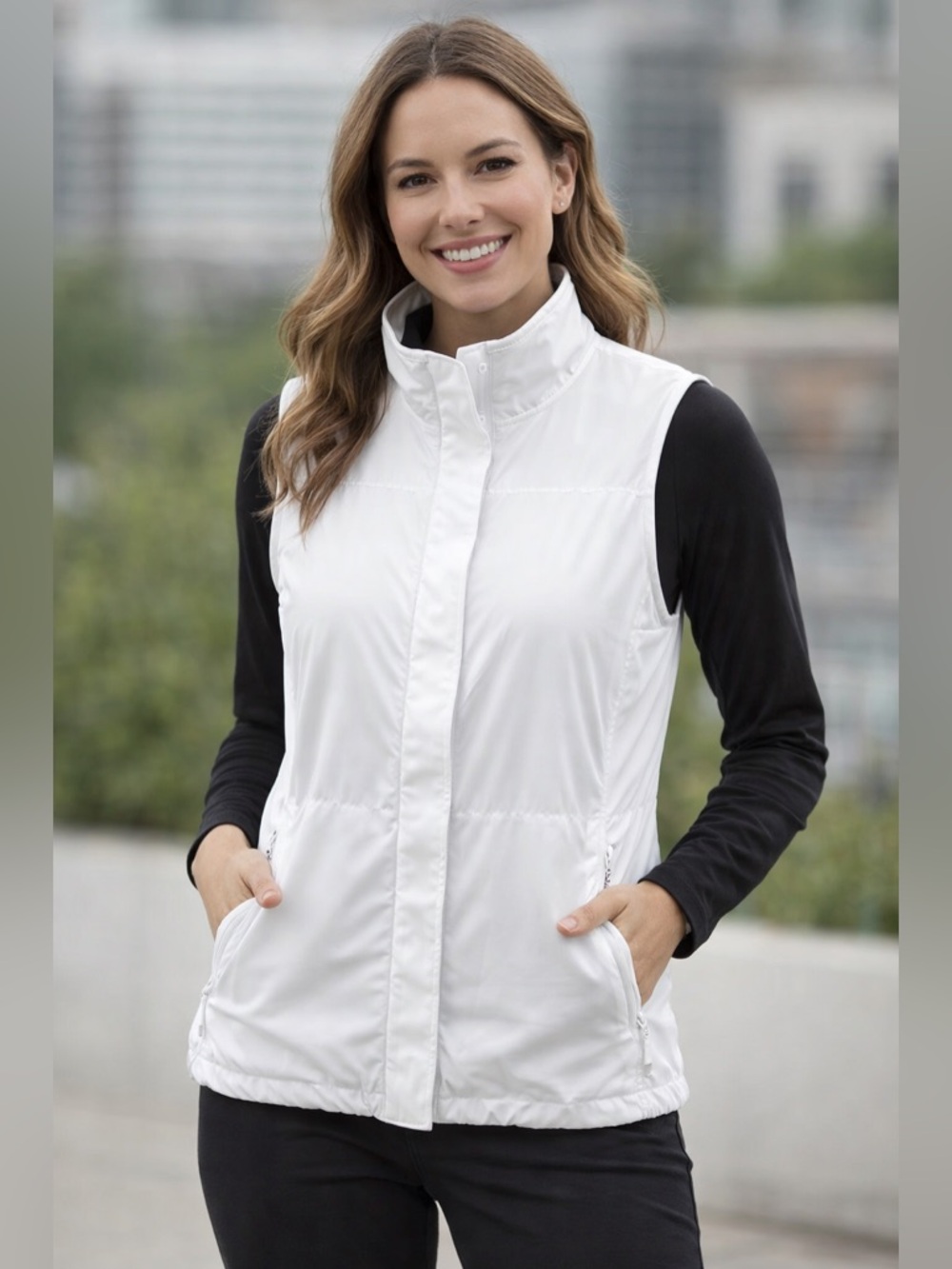 T by Talbots White Zip-Up Vest Terry-Lined Women’s M (Flawed)-gorpcore cabincore